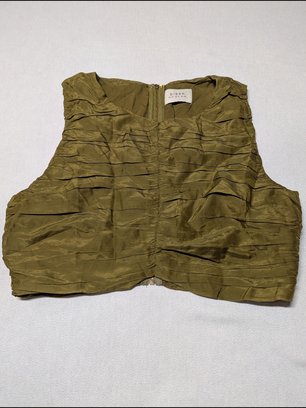 DISSH Frankie Olive Silk Blend Crop Top - Size 6